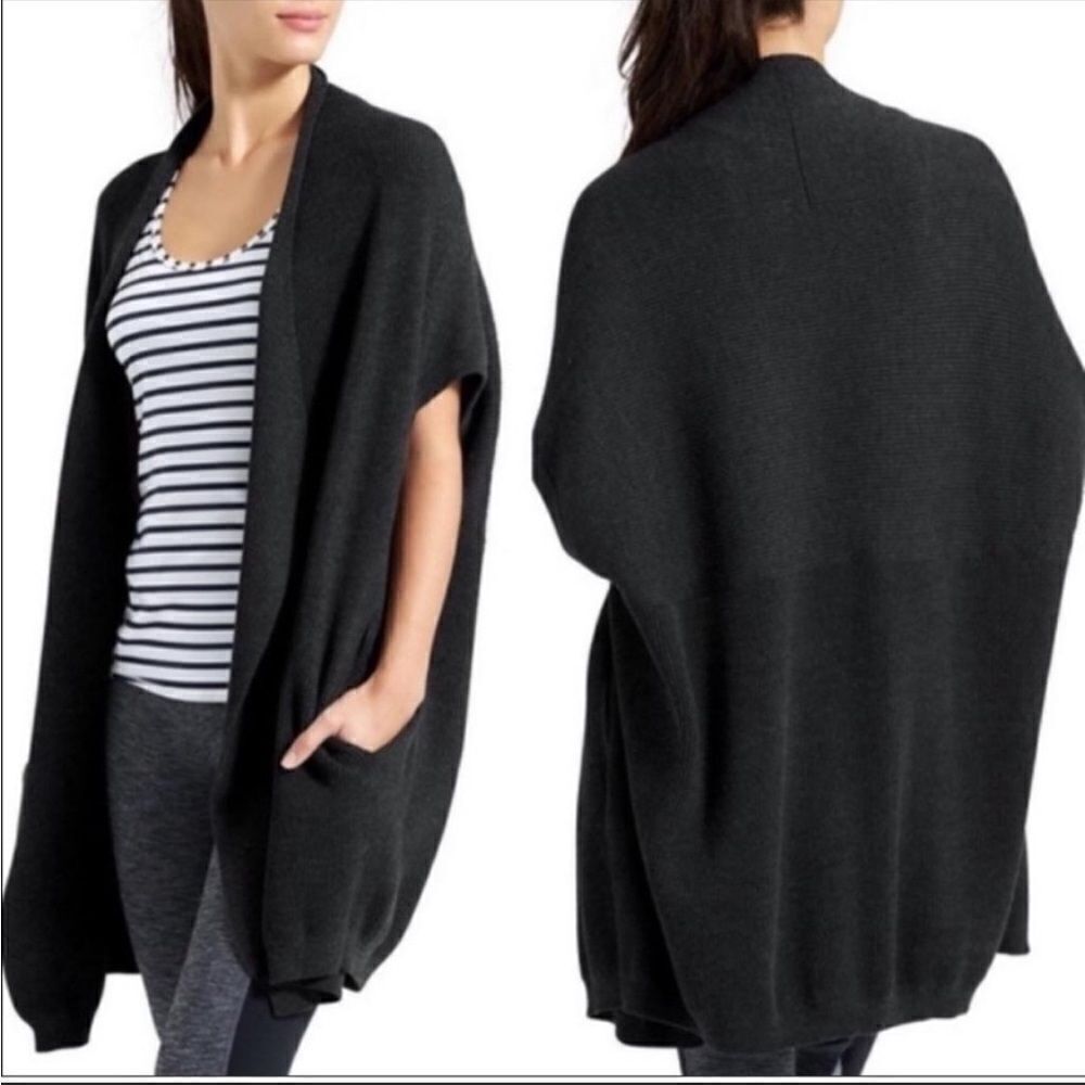 Athleta Sz Small Charcoal Gray Ribbed Knit Restful Cocoon Wrap Cardigan Sweater